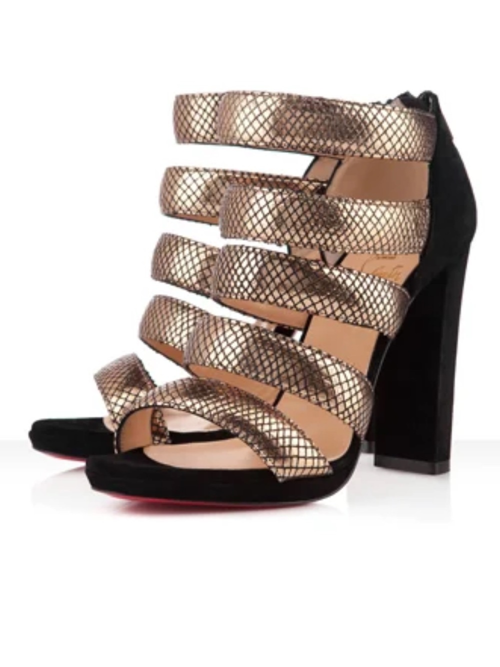 Christian Louboutin Mehari 120mm sandals in gold and black suede
